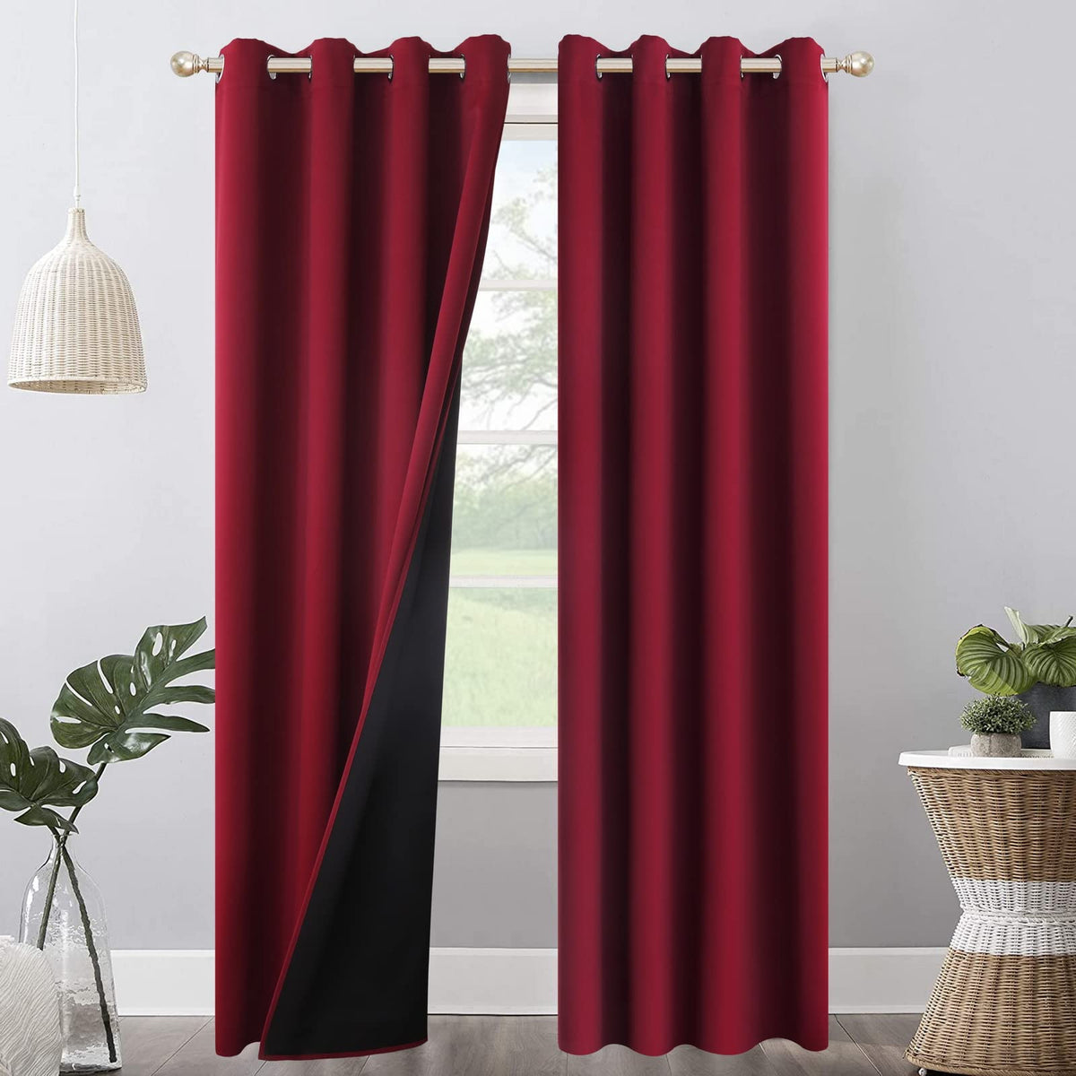 Mecodeco 100% Blackout Curtains For Bedroom, 52 X 63 Inch Thermal Insulated Grommets Solid Full Light Blocking Curtains, Window