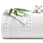 Phf Cooling Waffle Blanket Twin Size, Lightweight 60% Rayon Derived Bamboo & 40% Cotton Breathable Blanket For Hot Sleepers, Soft And Luxury For Bed Couch And Sofa, 66'X90', White
