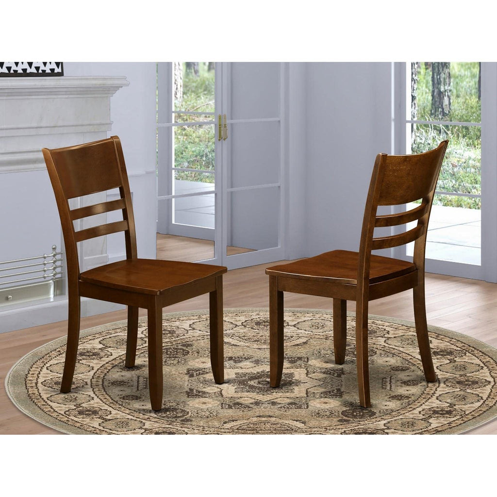 East West Furniture Lynfield Dining Ladder Back Wood Seat Kitchen Chairs, Set of 2, Espresso