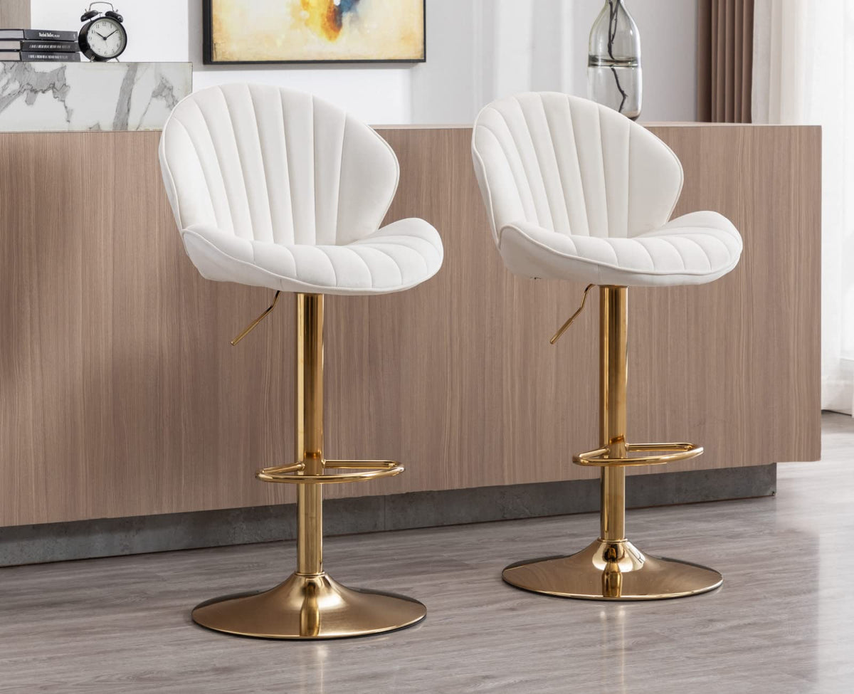 Ealson Velvet Swivel Bar Stools Set Of 2 Modern Counter Height Barstools With Back And Gold Base Adjustable Bar Chairs Comfortable Upholstered Kitchen Island Stools For Home Bar/Pub, Cream