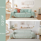 Handontime Farmhouse Couch Cover Tassel Light Green Sofa Covers For Dogs Boho Décor Geometric Aztec Couch Cushion Cover Sofa Protector Cover Sectional Couch Covers For 3 Cushion Couch, 71' X150'