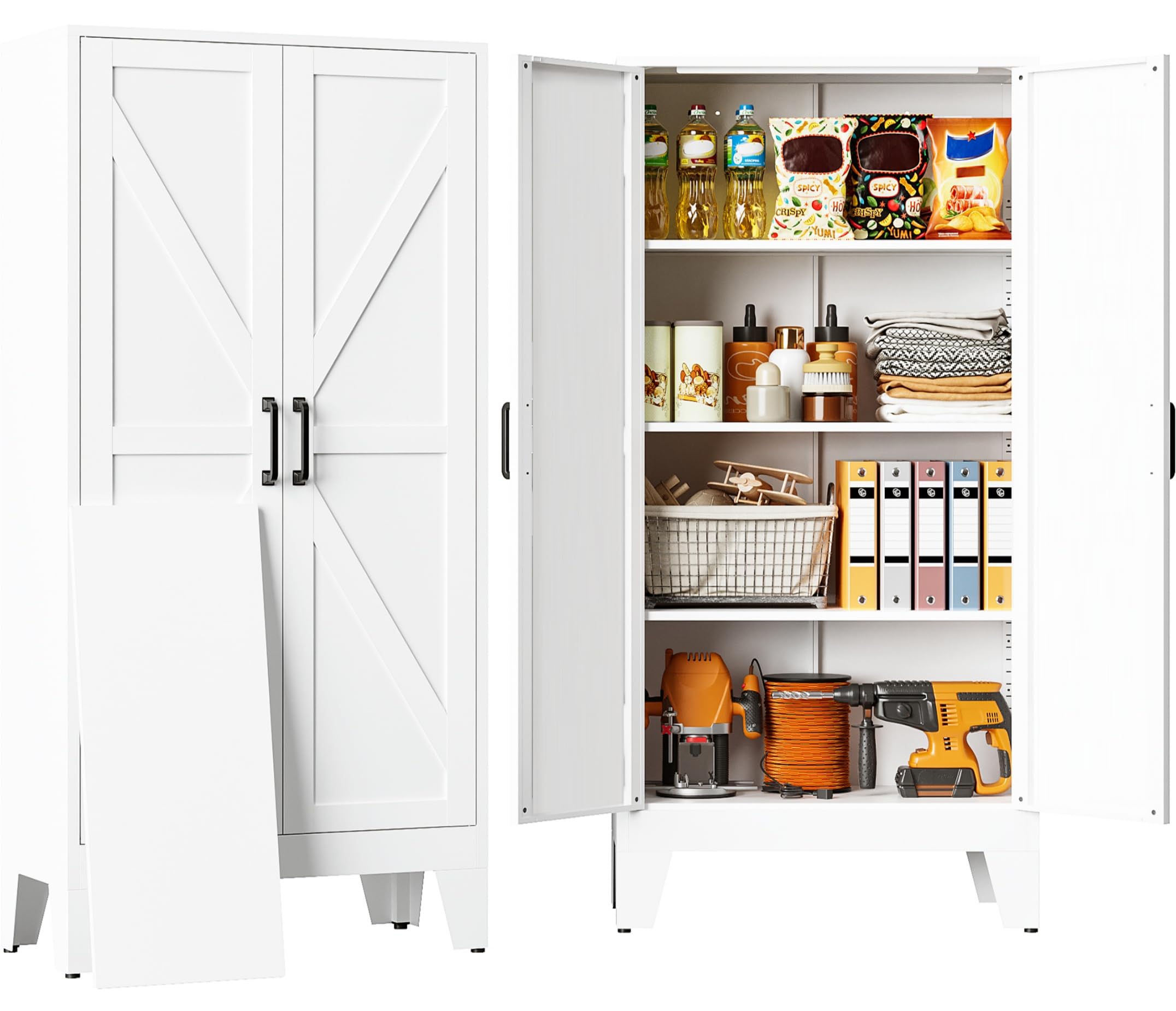 Metal Storage Cabinet with 2 Doors and 3 Shelves,White Storage Cabinet with Leg,Bathroom Cabinets,Pantry Storage Cabinets Cupboa