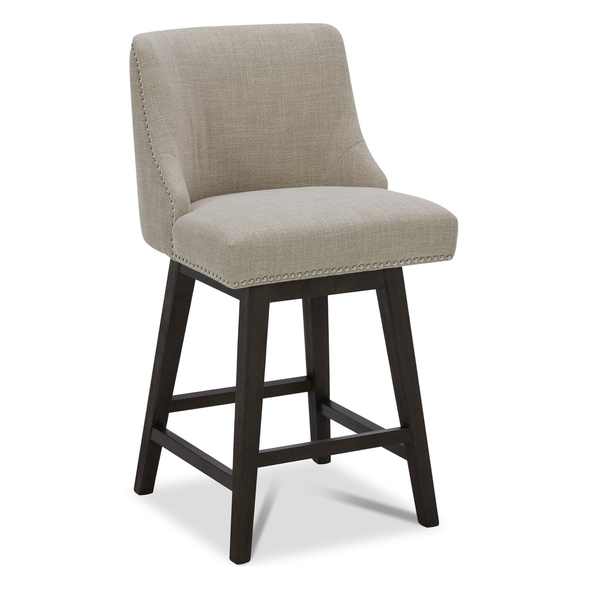 Chita Counter Height Swivel Barstool, Fsc Certified 26' H Seat Height Upholstered Bar Stool, Performance Fabric In Tan