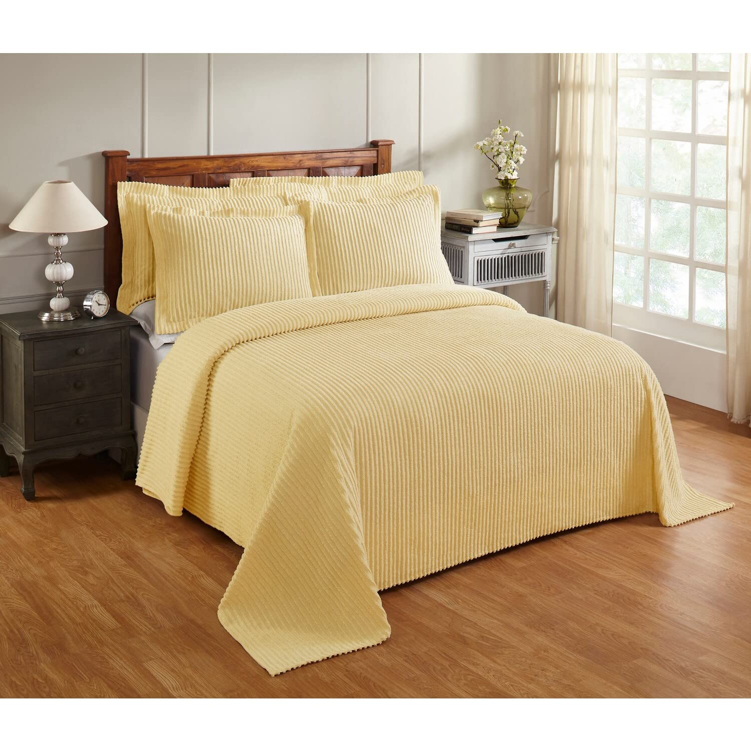 Better Trends Julian 100 Percent Cotton Tufted Chenille Bedspreads Yellow King