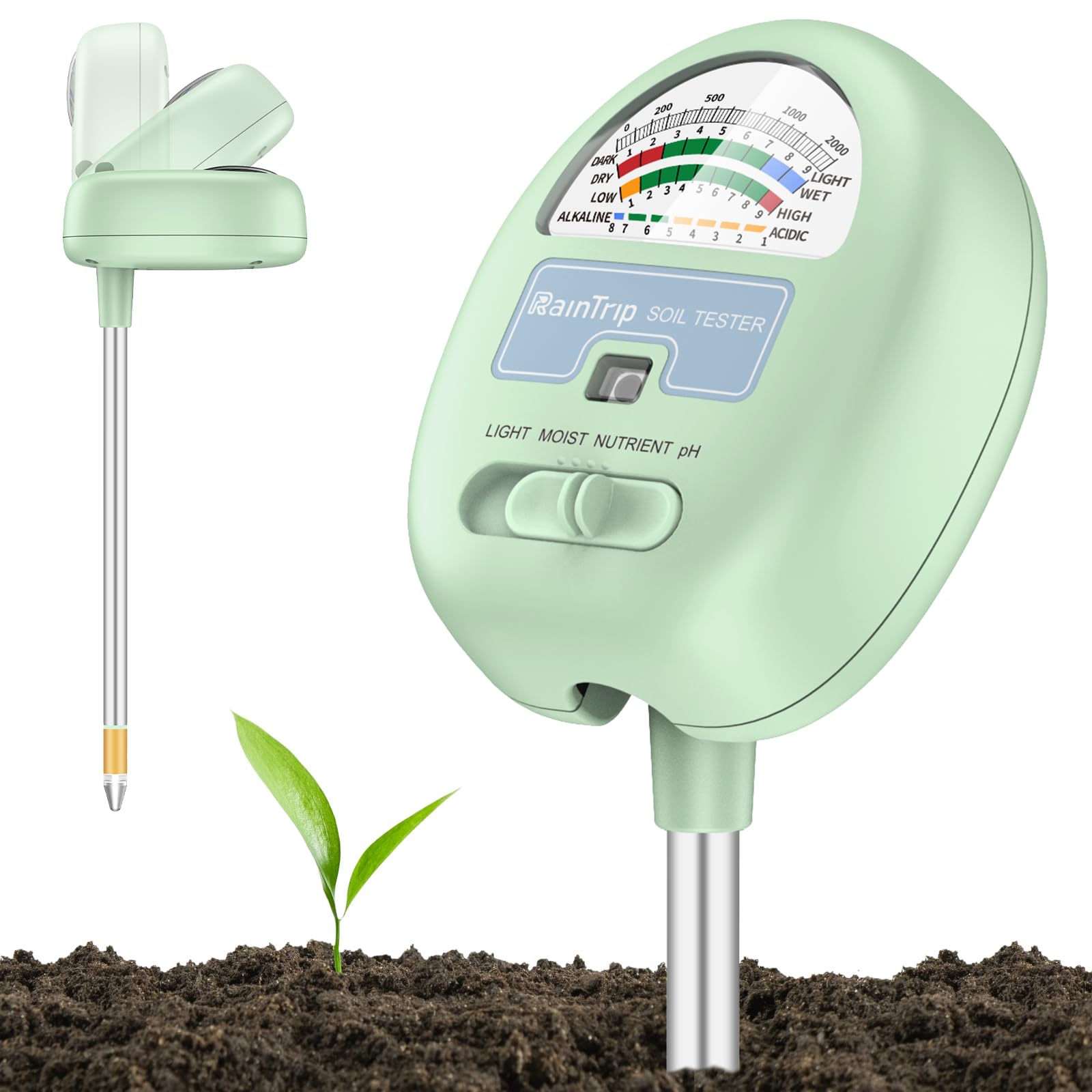Soil Moisture Meter,4-In-1 Soil Ph Meter, Soil Tester For Moisture, Light,Nutrients, Ph,Soil Ph Test Kit, Great For Garden, Lawn