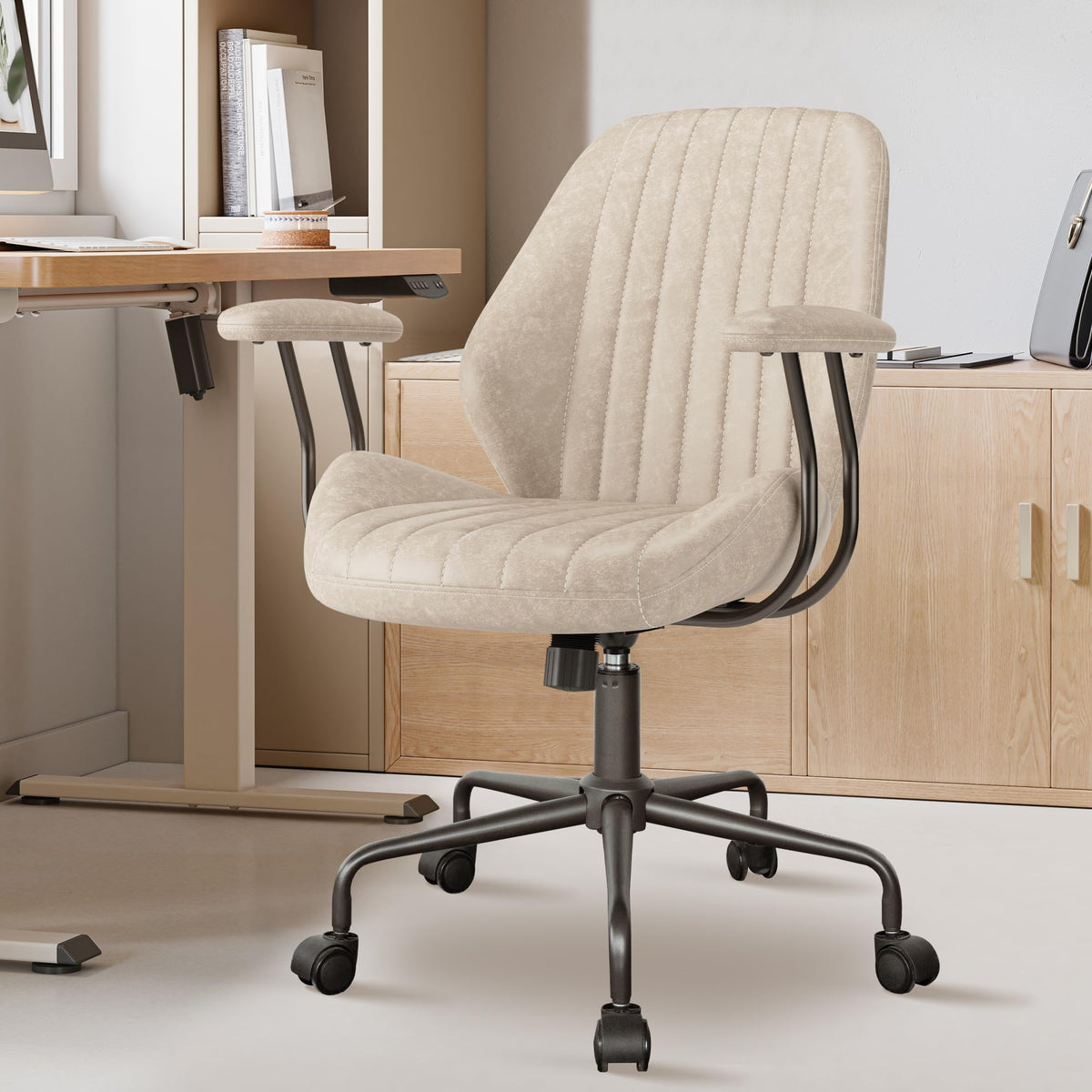 Mid Back Office Chair Mid Century Modern Executive Chair,Lumbar Support Ergonomic Home Office Desk Chair,Rolling Swivel Task Cha