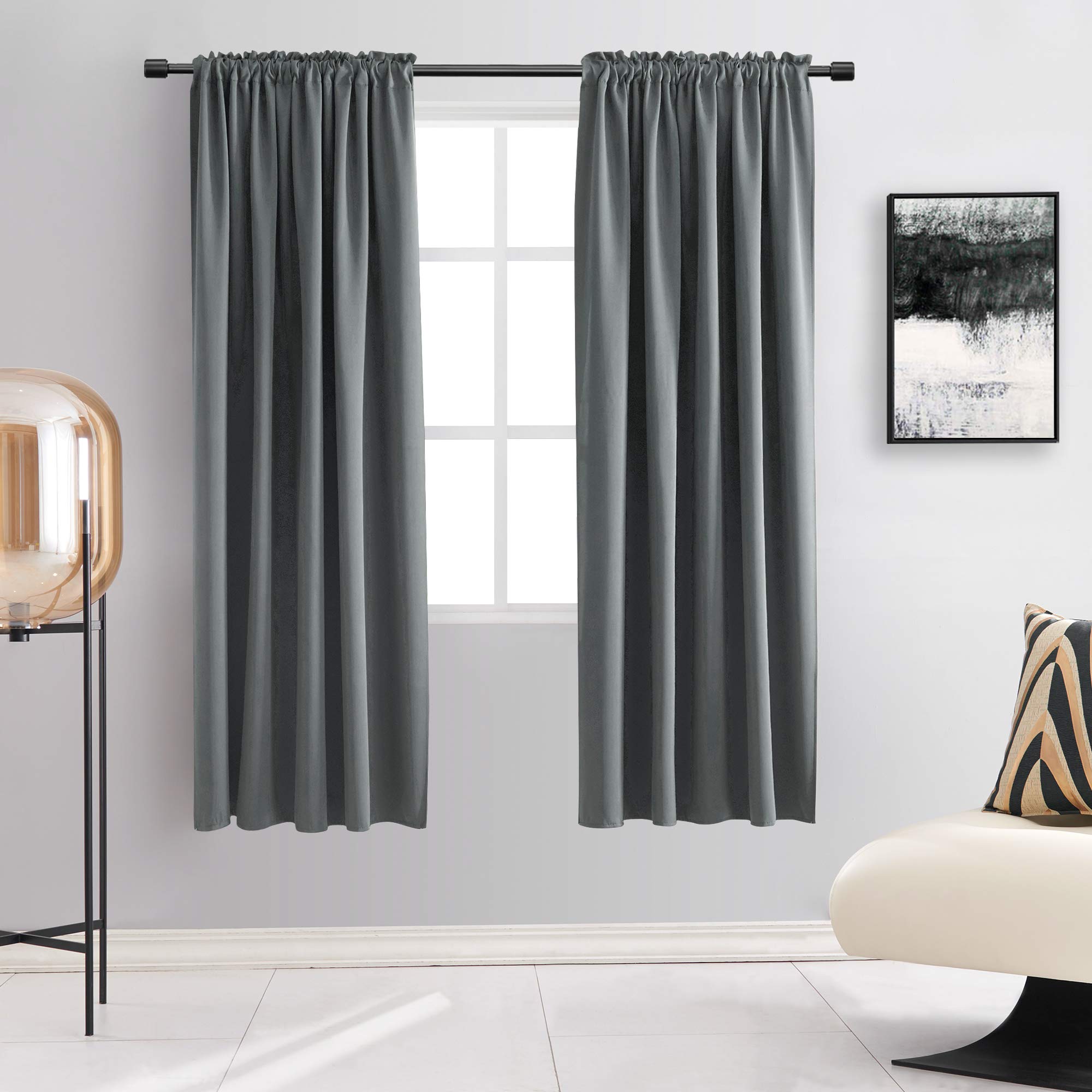 Donren Medium Grey Curtain Panels For Living Room - Blackout Thermal Insulated Room Darkening Rod Pocket Drapes For Kitchen (52