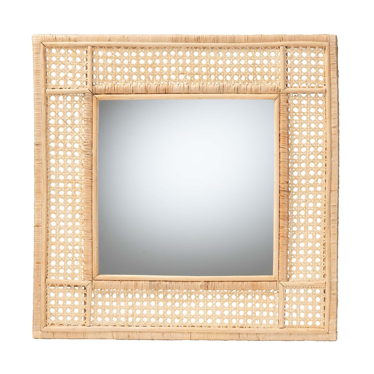 Bali & Pari Josepha Square Rattan Accent Wall Mirror In Natural Brown