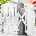 Non Skid Book Ends To Hold Books, Carooyac Heavy Duty Bookends Adjustable Book End, Metal Bookends For Shelves, White Book Holde
