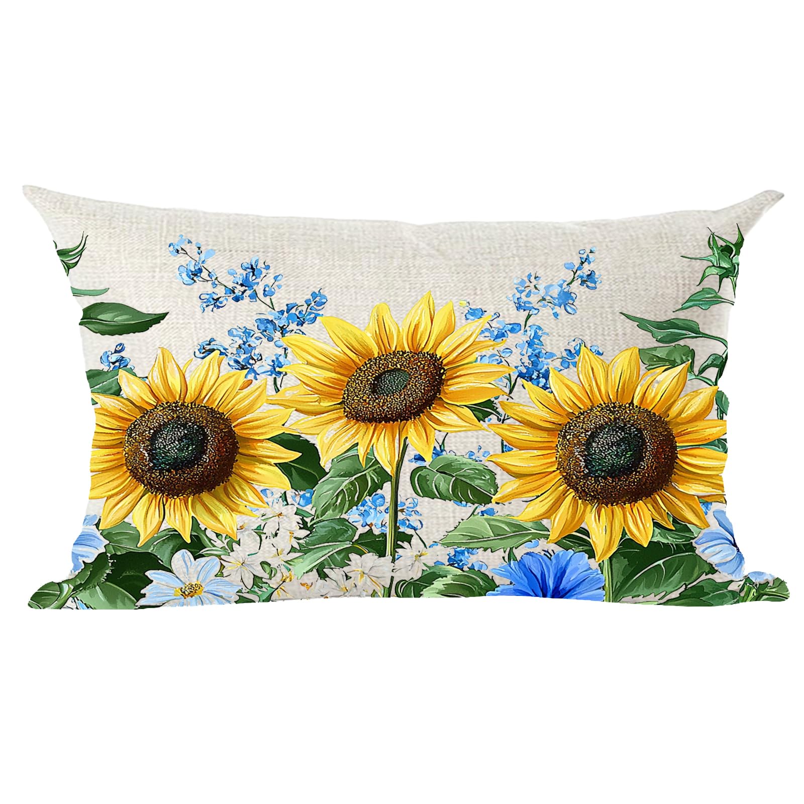 Ramirar Watercolor Yellow Sunflowers Blue Flowers Summer Decorative Lumbar Throw Pillow Cover Case Home Living Room Bed Sofa Car