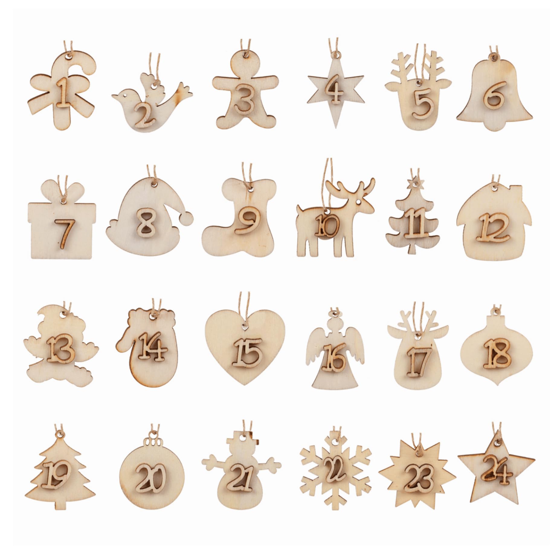 Naler 24 Pcs Advent Calendar 24 Days Christmas Wooden Hanging Numbers Gift Tags Xmas Tree Hanging Ornaments Countdown Advent Cal
