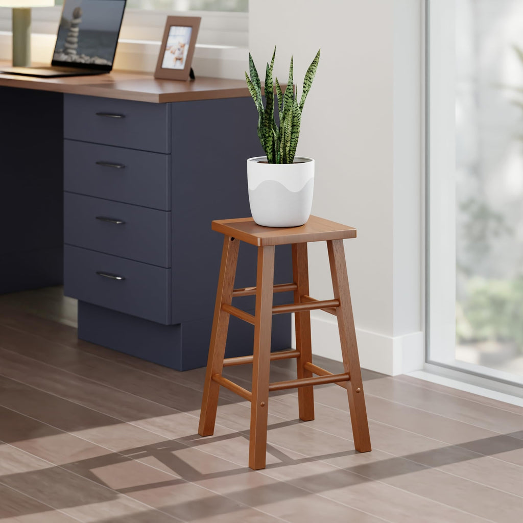 Winsome Carrick Counter Stool, 24In Height, Solid Wood, Teak Finish