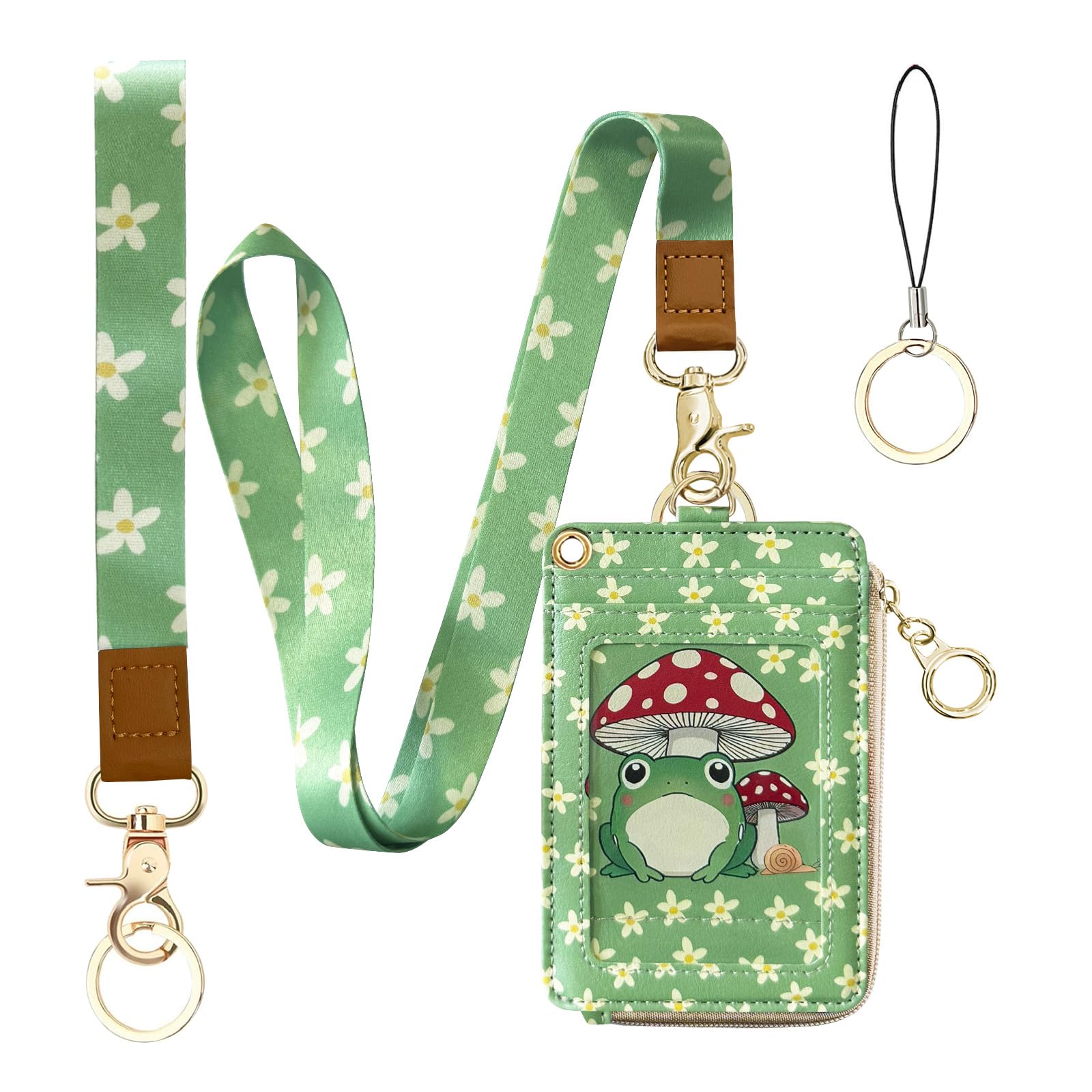 Bolimoss 2-In-1 Id Badge Holder & Lanyard Wallet, Frog Mushroom Lanyard For Id Badge Wallet,Lanyard Wallet With Zipper Pocket,Cu