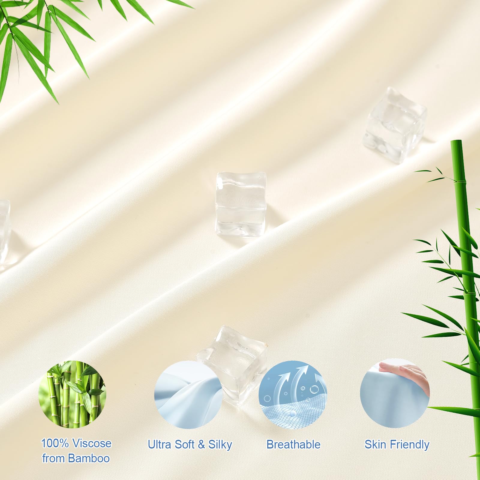 Phf 100% Rayon Derived From Bamboo Cooling Fitted Sheet Queen Size For Hot Sleeper,16'' Deep Pocket,2.5Cm Wider Strong Elastic B