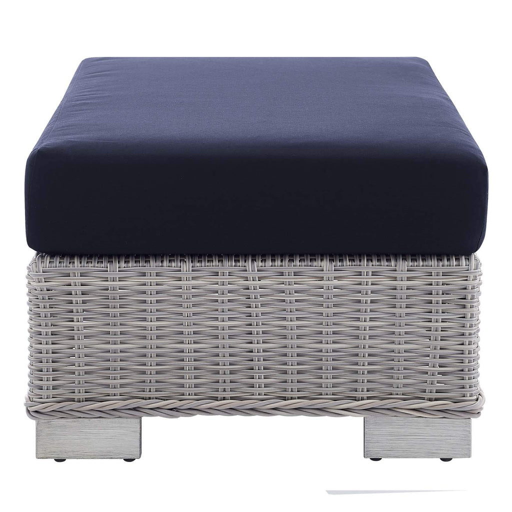 Conway Sunbrella® Outdoor Patio Wicker Rattan Ottoman In Light Gray Navy