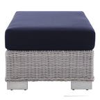 Conway Sunbrella® Outdoor Patio Wicker Rattan Ottoman In Light Gray Navy
