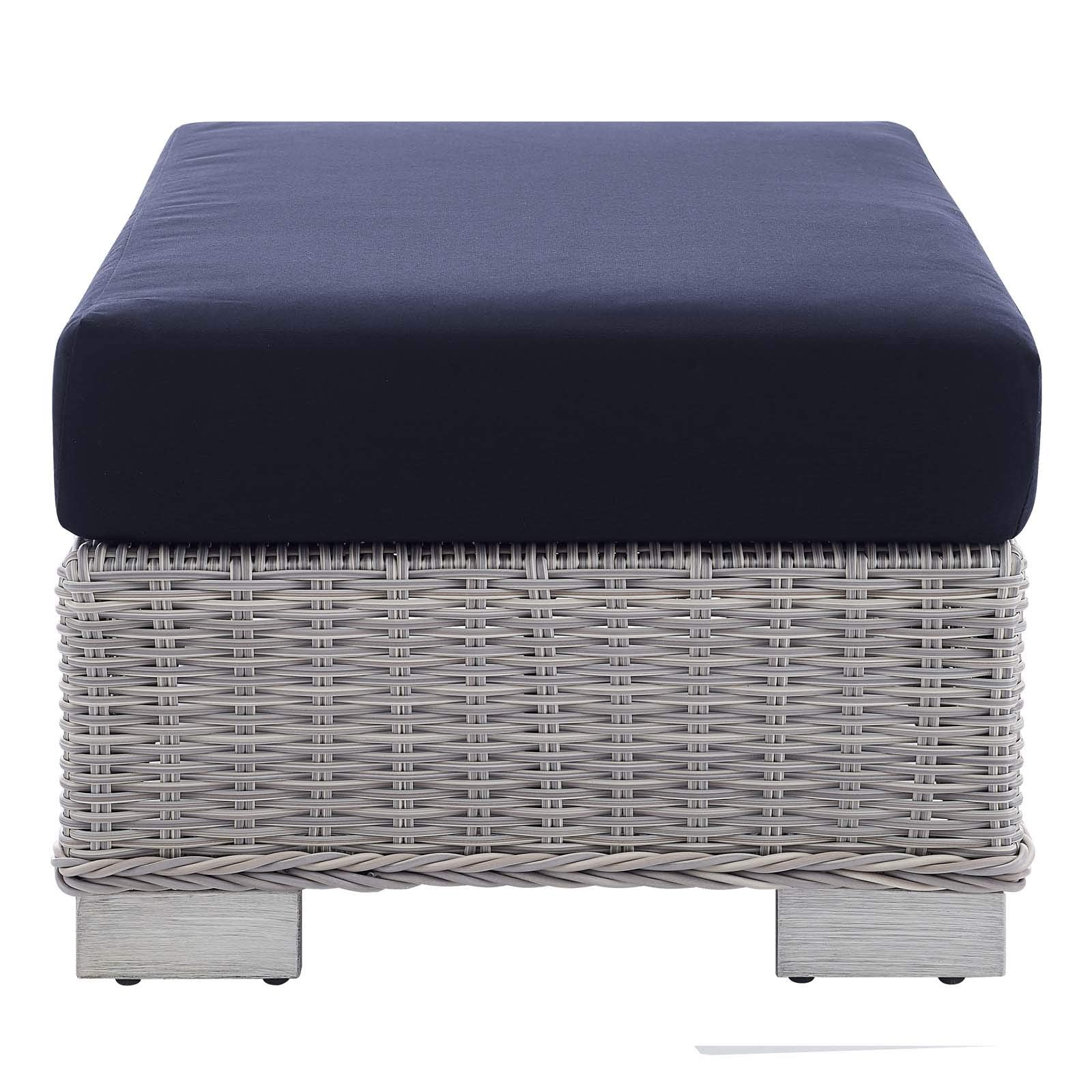 Conway Sunbrella® Outdoor Patio Wicker Rattan Ottoman In Light Gray Navy