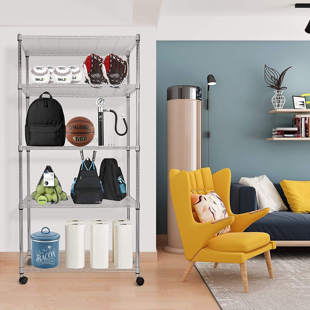 Ipower Simple Deluxe Heavy Duty 5-Tier Shelving Unit, 13.98''D X 35.83''W X 61.02''H Storage Shelving With 1250 Lbs Capacity, Chrome