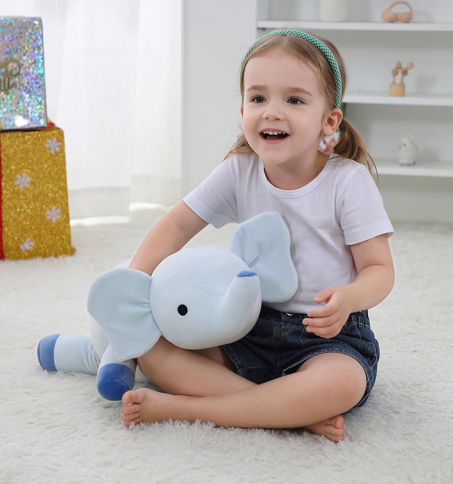 24' 4.2Lbs Elephant Weighted Stuffed Animals,Cute Cuddle Plushie Toy Weighted Elephant Plush Throw Pillow For Children Kids Adu
