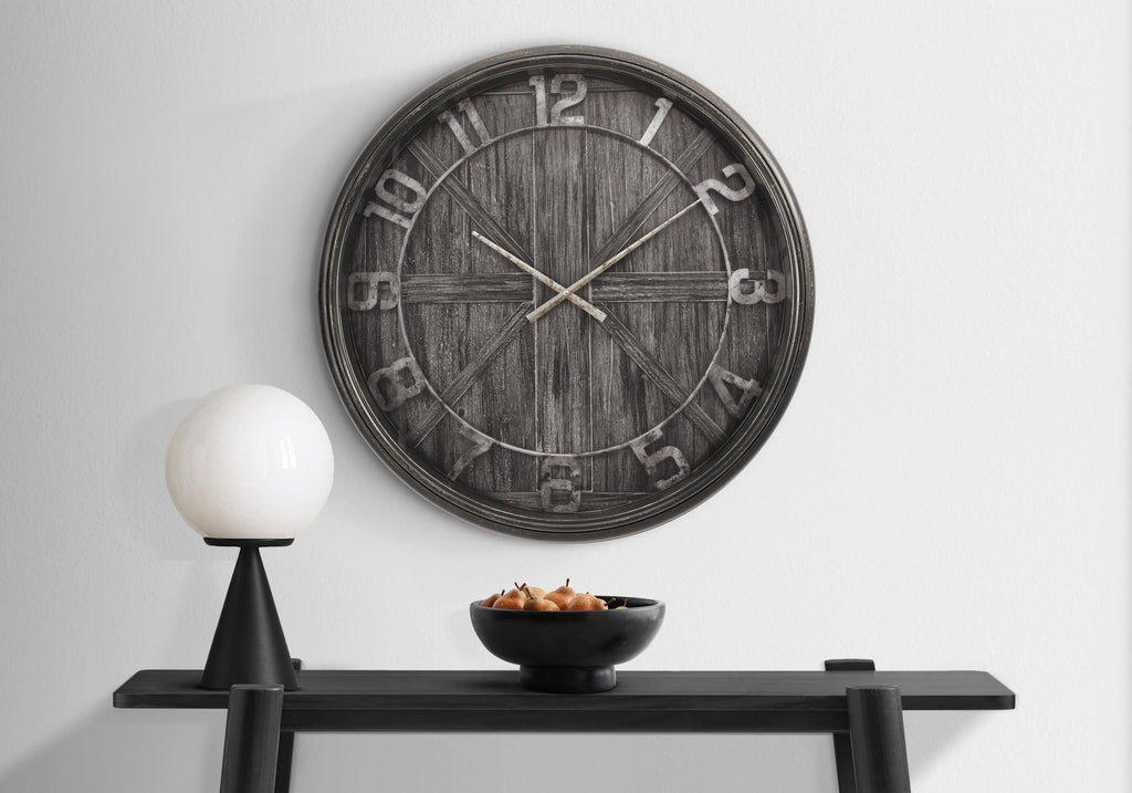 Monarch Specialties I 9025 Clocks, 30' Round, Large Oversized, Wall Clock, Brown, Transitional