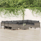 vidaXL Patio Furniture Set 10 Piece, Outdoor Armchair Sofa Ottoman with Cushions, Sectional Conversation Set for Garden Balcony, Gray Poly Rattan