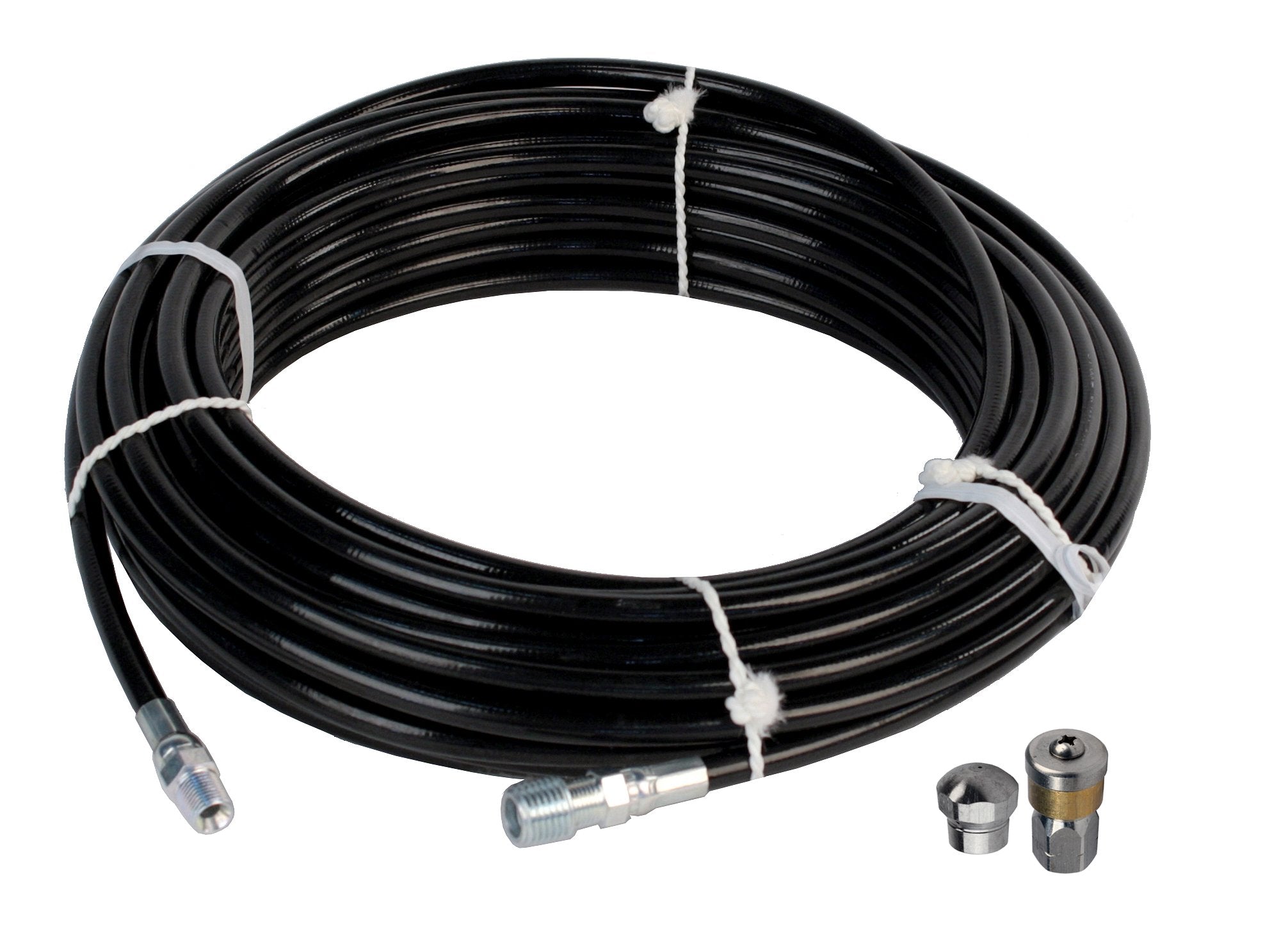 Schieffer 1/8In. X 100Ft. 4800 Psi Thermoplastic Sewer Jetter Hose & 5.0 Orifice Button Nose And 5.5 Rotating Nozzles