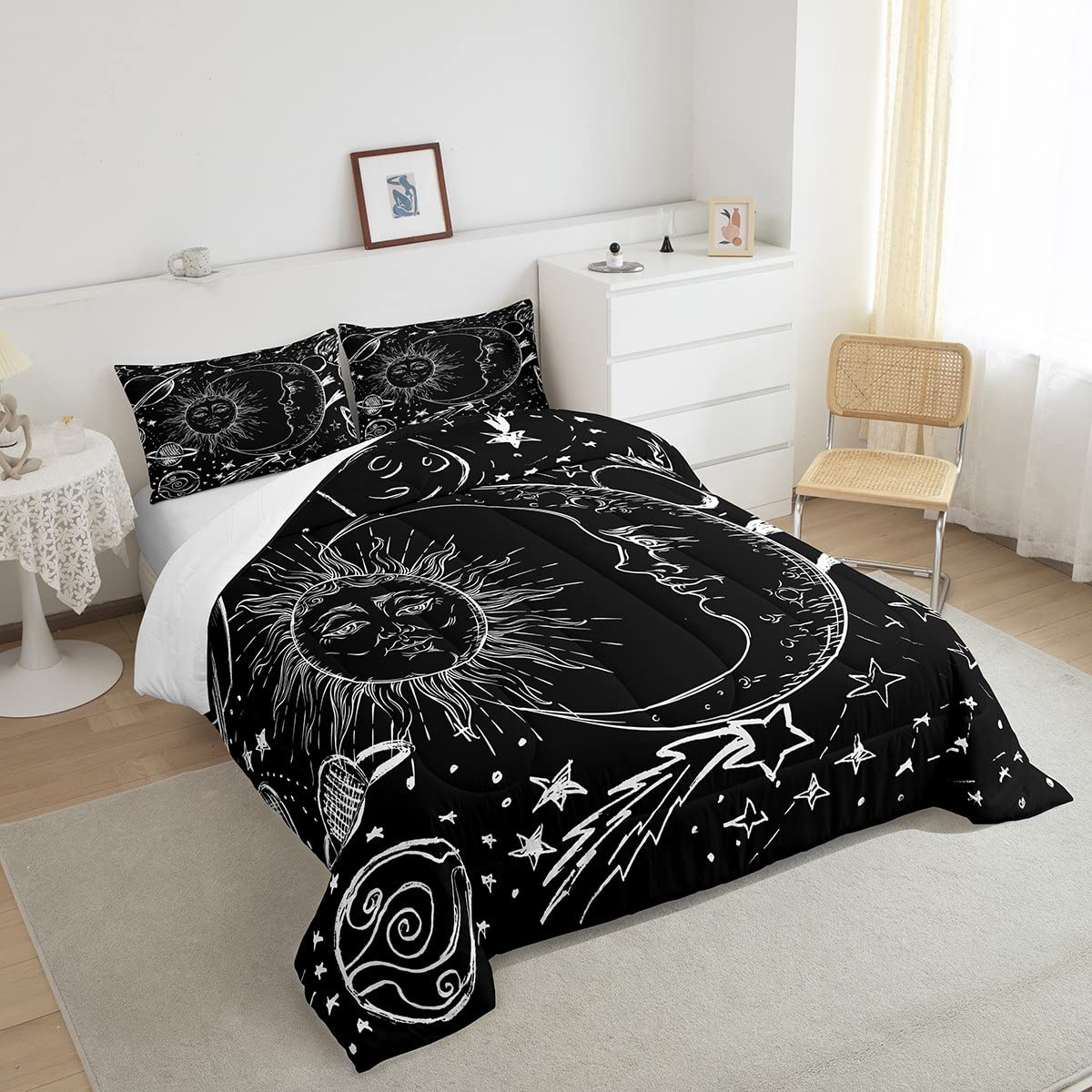 Feelyou Sun And Moon Bedding Set Twin Size Bohemian Style Comforter Set For Kids Boys Girls Galaxy Comforter Cosmic Celestial Qu