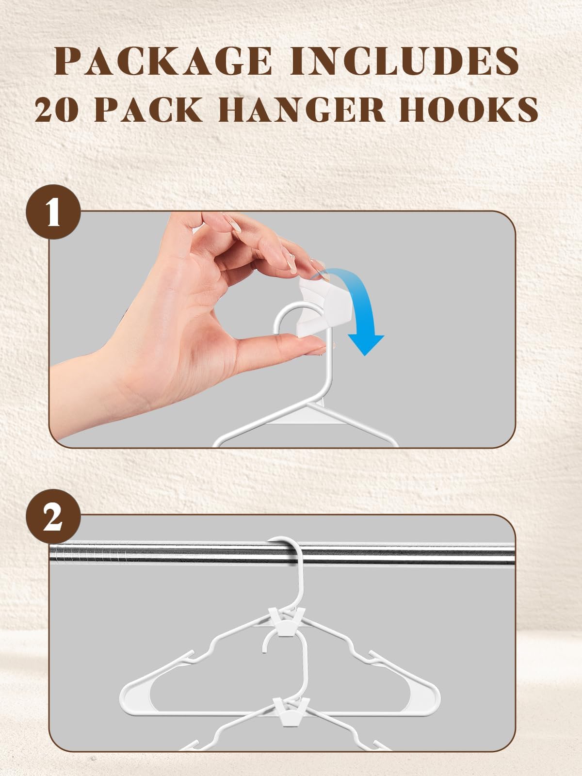House Day White Plastic Hangers 50 Pack With 20 Pack Hanger Connector Hooks, Premium Slim Clothes Notched Hangers Space Saving,