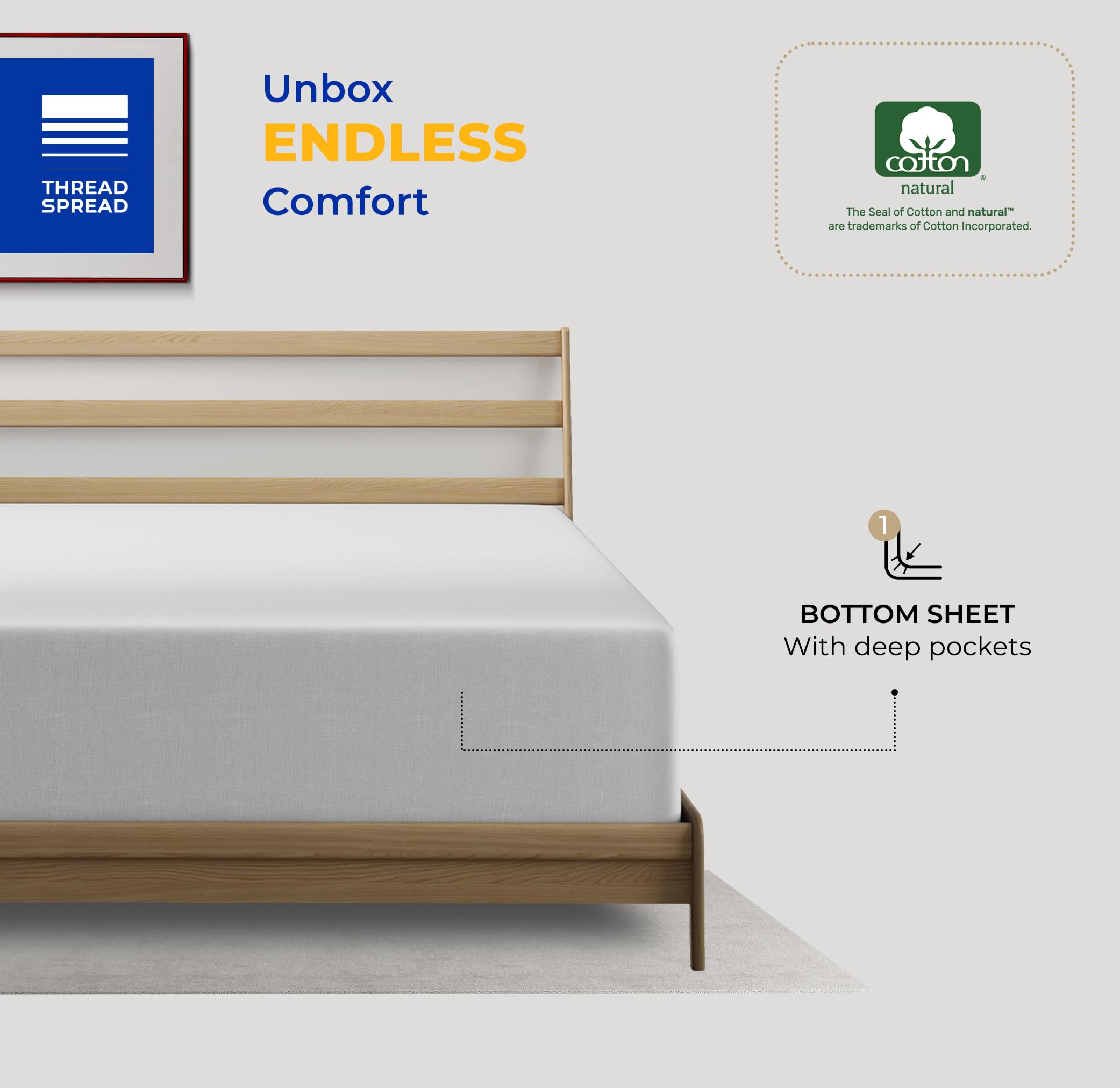 Thread Spread 100% Egyptian Cotton Fitted Sheet Twin Size - 600 Thread Count 16' Deep Pocket Twin Fitted Sheet Only, Soft Cooling Elastic Bottom Sheet, Fits College Dorm Mattress, Teens - Silver Grey