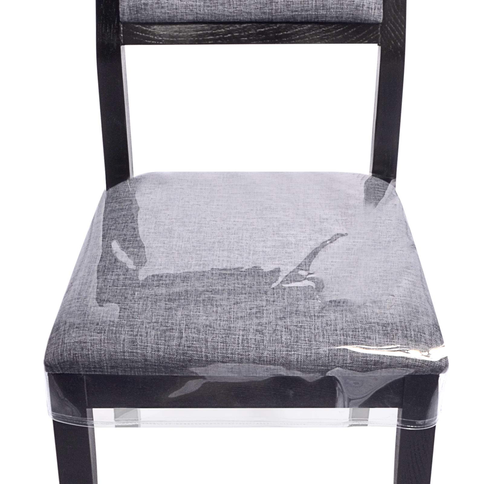 Zipcase 4 Pack Stain, Water And Kitty Scratch Resistant Clear Dining Chair Covers/Slipcovers Chair Protector Waterproof Pvc Material, 17”D X 18”W X 4”H With Adjustable Belt Strap, Set Of 4