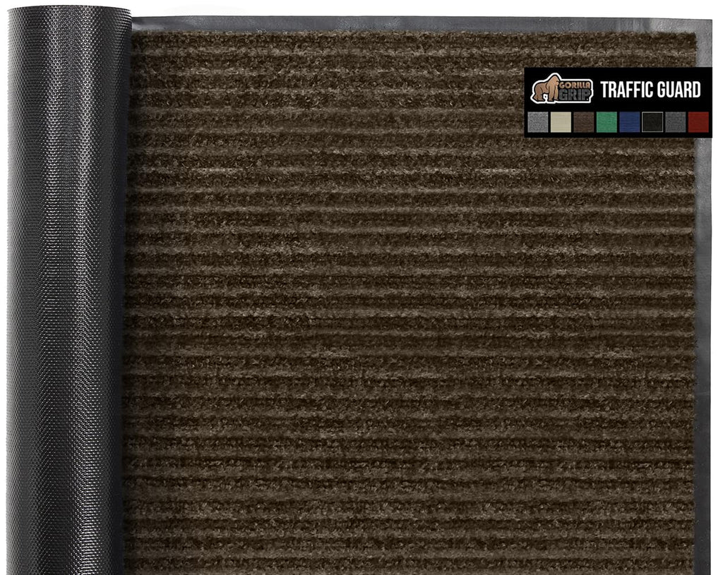 Gorilla Grip Waterproof Heavy Duty Traffic Guard Doormat, Stain And Fade Resistant, Durable Rubber, Low Profile Door Mat, Shoe Scraper, Welcome Mats For Entry, 35X23, Brown