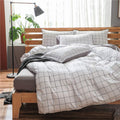 Nsnlgsgc Queen White Duvet Cover Set Grid - Washed Microfiber Cute Plaid Bedding Set Soft & Lightweight Breathable Clean Comfort