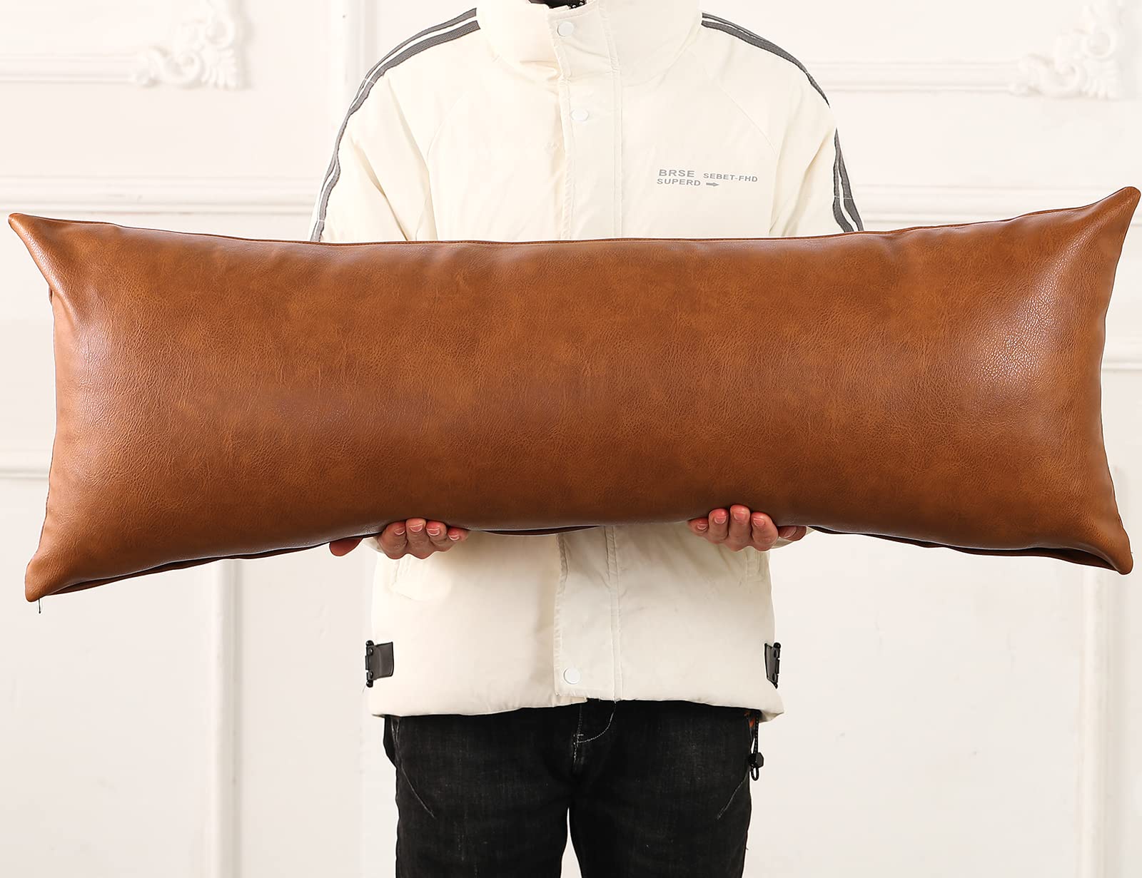 Panod Decorative Lumbar Throw Pillow Covers 12 X 40,Premium Faux Leather Long Pillow Covers Cushion Case For Farmhouse Sofa Couc