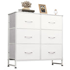 Wlive White Dresser For Bedroom, 6 Drawer Double Dresser, Fabric Storage Tower With Fabric Bins, Chest Of Drawers For Closet, Living Room, Hallway