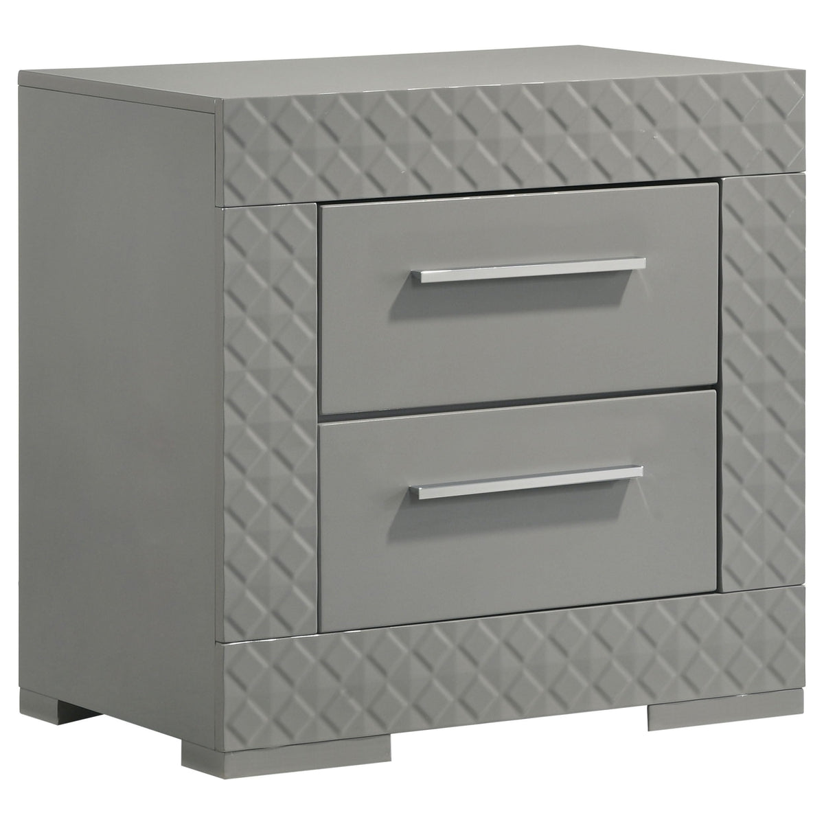 Coaster Home Furnishings Ives Contemporary Wood 2-Drawer Bedroom Nightstand Bedside Table Organizer Unit Grey High Gloss 224972