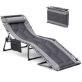 Devoko 4-Fold Padded Portable Folding Outdoor Chaise Lounge Heavy Duty Reclining Chair With Pillow & Side Pocket For Patio, Beach, Pool, Camping, Sunbathing (Gray)