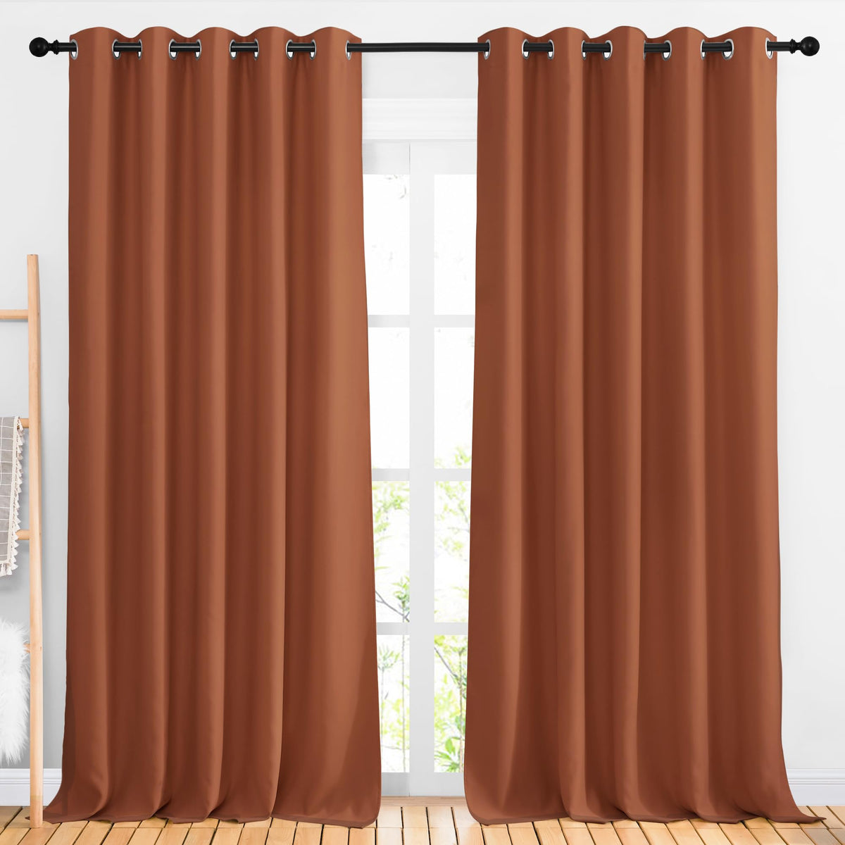 Nicetown Burnt Orange Curtains 102 Inch Length, Grommet Blackout Room Darkening Blackout Window Treatments Sound Reducing For Be
