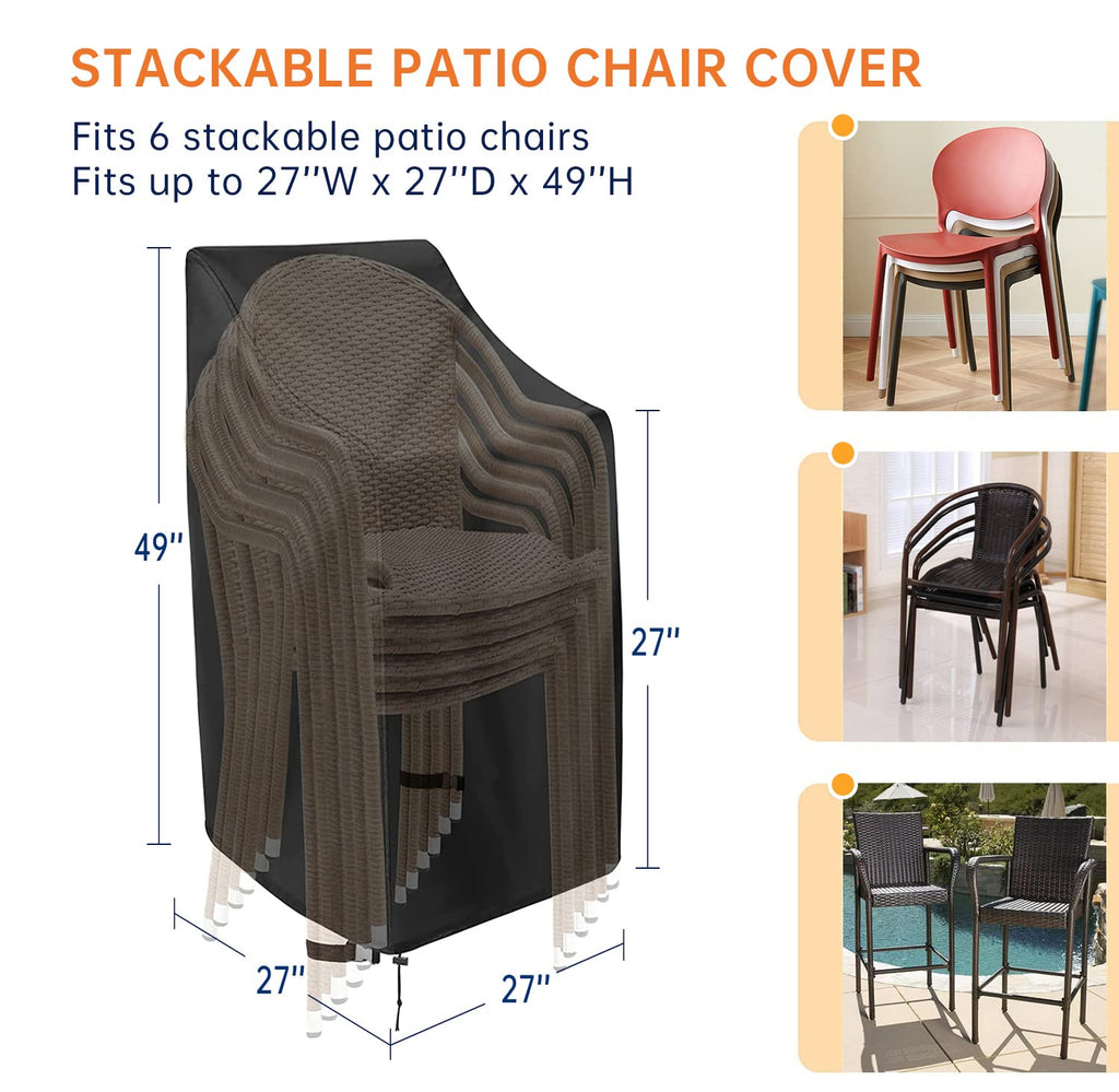 Mavincher Stackable Patio Chair Covers For Outdoor Furniture, Outdoor Chair Covers Waterproof, 600D Heavy Duty Lawn Outside Bars