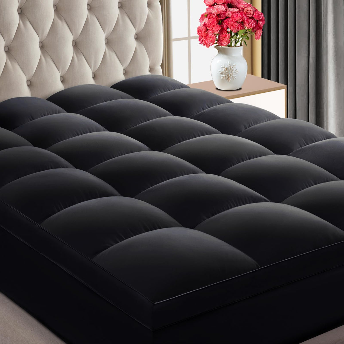 Chokit Premium 2100 Series Full Mattress Topper Extra Thick Mattress Pad Cover, 400Tc Soft Plush Pillow Top For Back Pain, Cooli