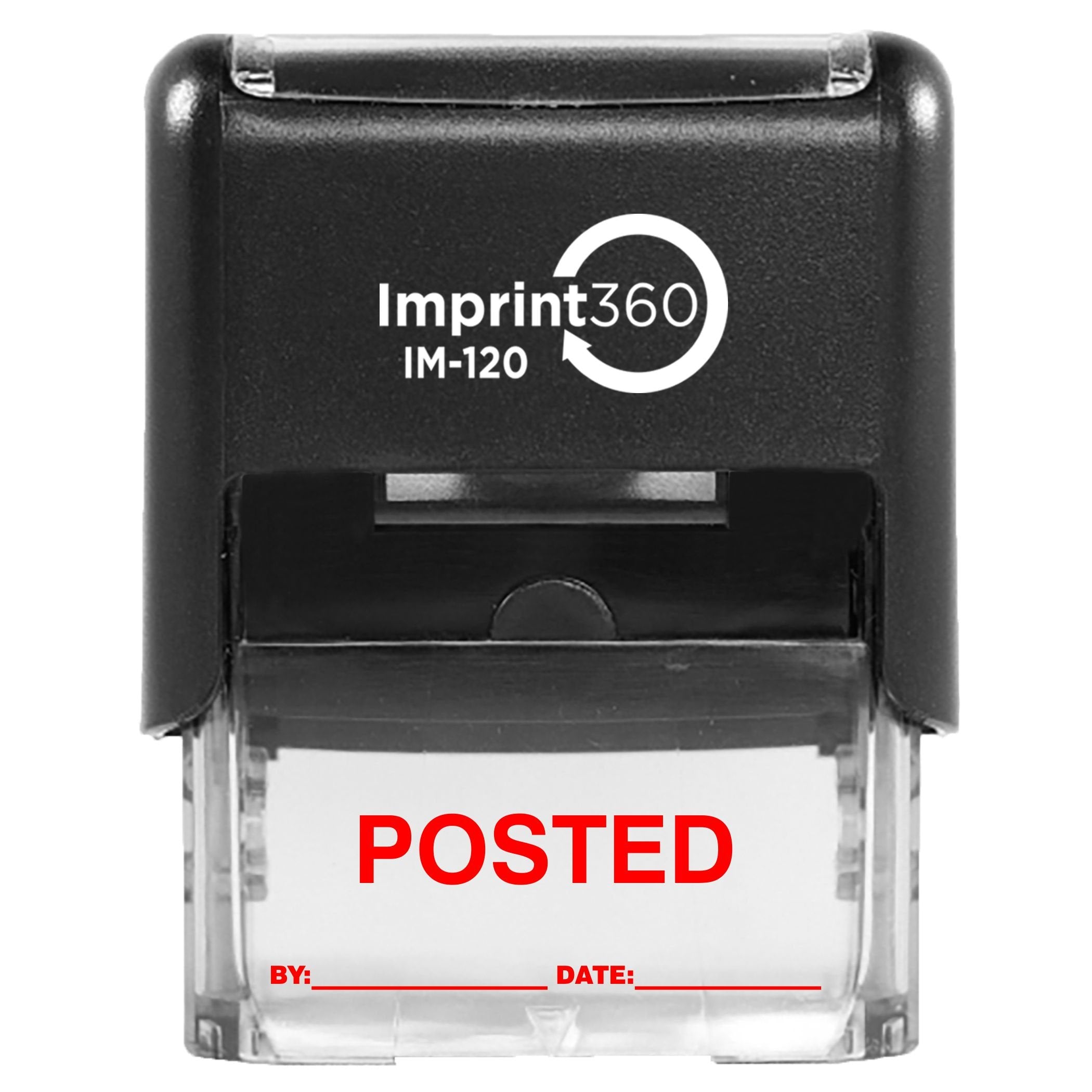 Supply360 As-Imp1111R - Posted Stamp With By: & Date:, Red Ink, Heavy Duty Commerical Self-Inking Rubber Stamp, 9/16' X 1-1/2'
