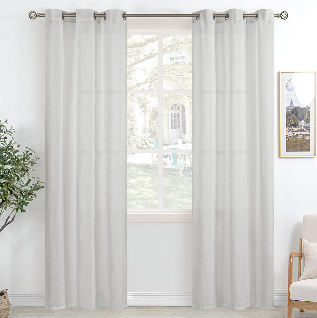 Bgment Linen Look Semi Sheer Curtains For Bedroom, Grommet Light Filtering Casual Textured Privacy Curtains For Living Room, 2 P