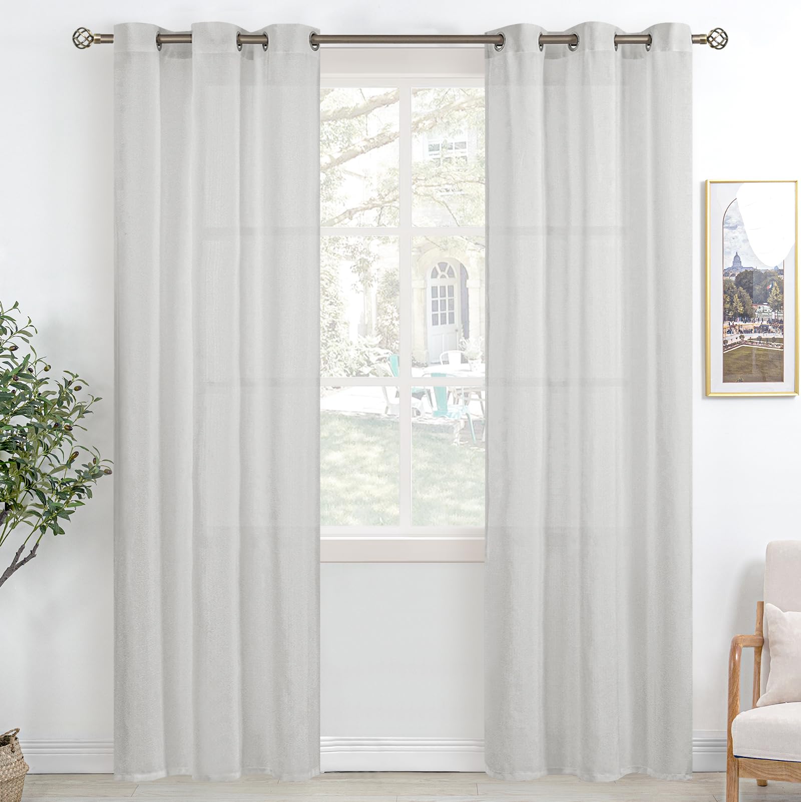 Bgment Linen Look Semi Sheer Curtains For Bedroom, Grommet Light Filtering Casual Textured Privacy Curtains For Living Room, 2 P