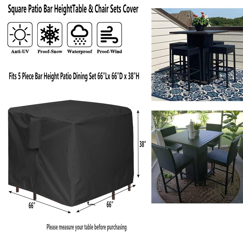 Hengme 5 Piece Bar Height Patio Dining Set Covers, 66 Inch Outdoor Waterproof Square Wicker Bar Table & Chair Sets Cover For Squ