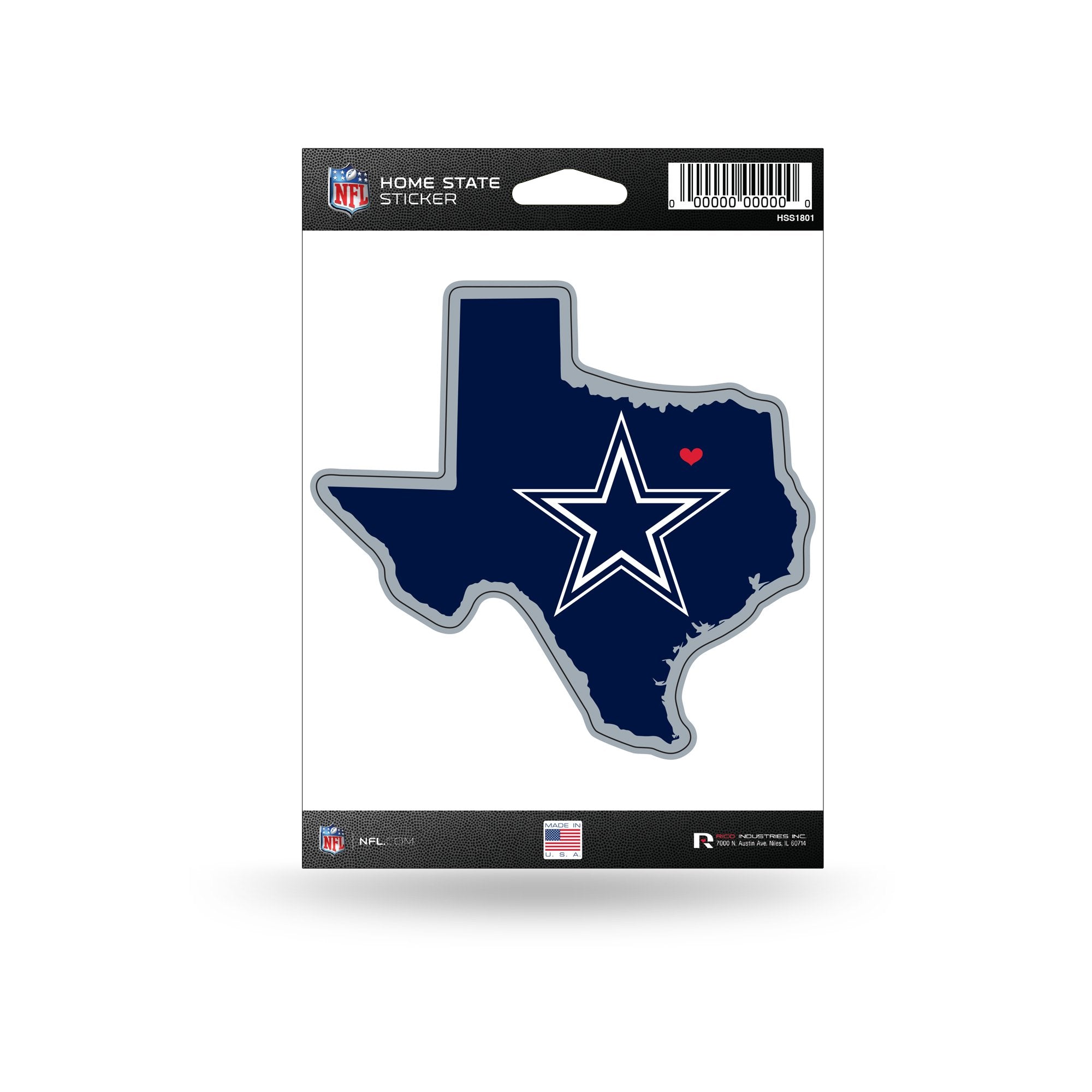 Rico Industries NFL Home State Sticker, Dallas Cowboys , Navy Blue, 5.75 x 8