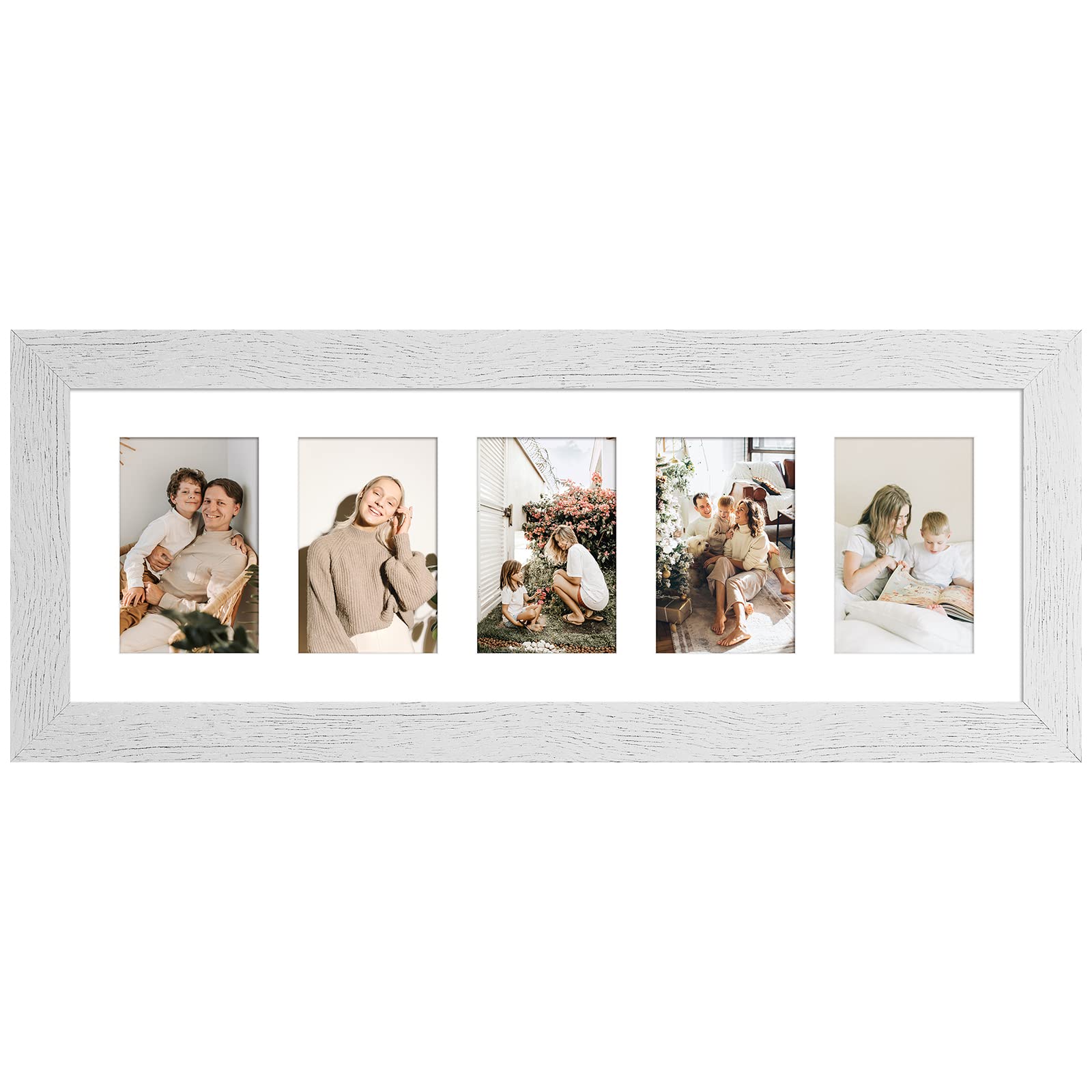 Gaevuian 8x24 Picture Frame Display 5 opening 4X6 Picture Frame Collage,Multi Photo Frame with Mat,Plexiglass,Wall or Tabletop D