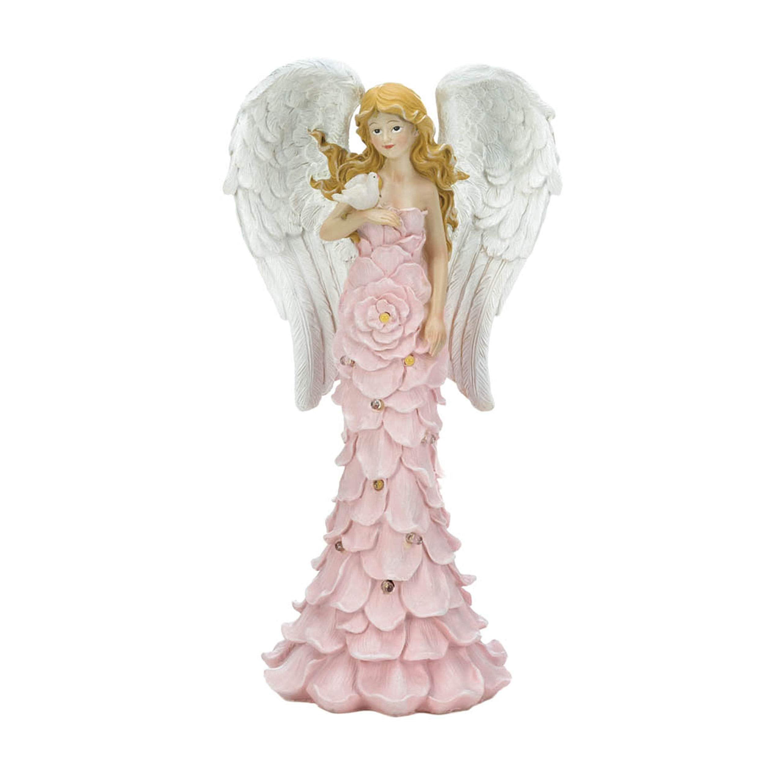 Accent Plus 10018518 Solar Powered Pink Rose Angel Statue, Multicolor (Pink Rose Angel)