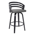 Armen Living Jayden Modern 26'' Seat Height Swivel Grey Faux Leather and Black Wood Bar Stool for Kitchen Island Counter