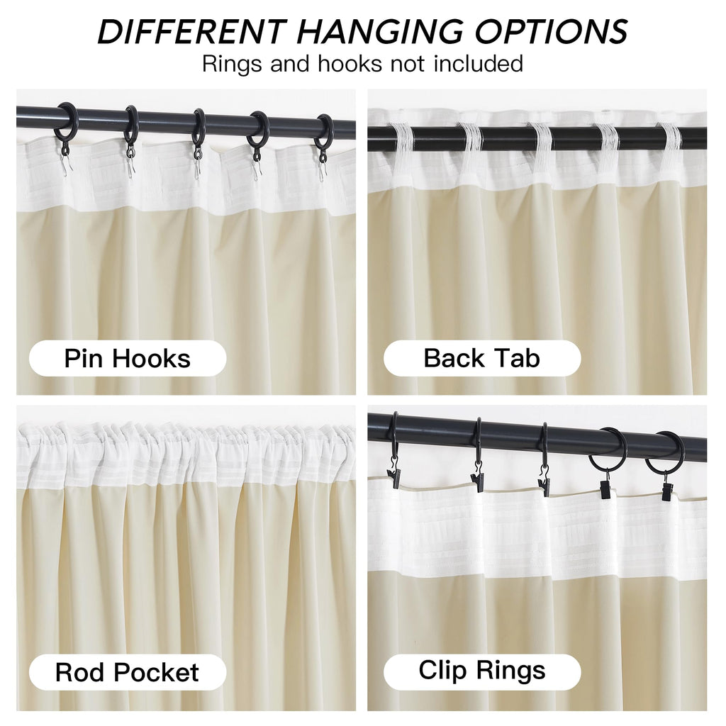 Ryb Home 90 Inches Beige Velvet Curtains - Rod Pocket & Back Tab Super Soft Winter Window Panels Privacy Theraml Insulted Drapes For Bedroom Bathroom, W52 X L90, 1 Pair