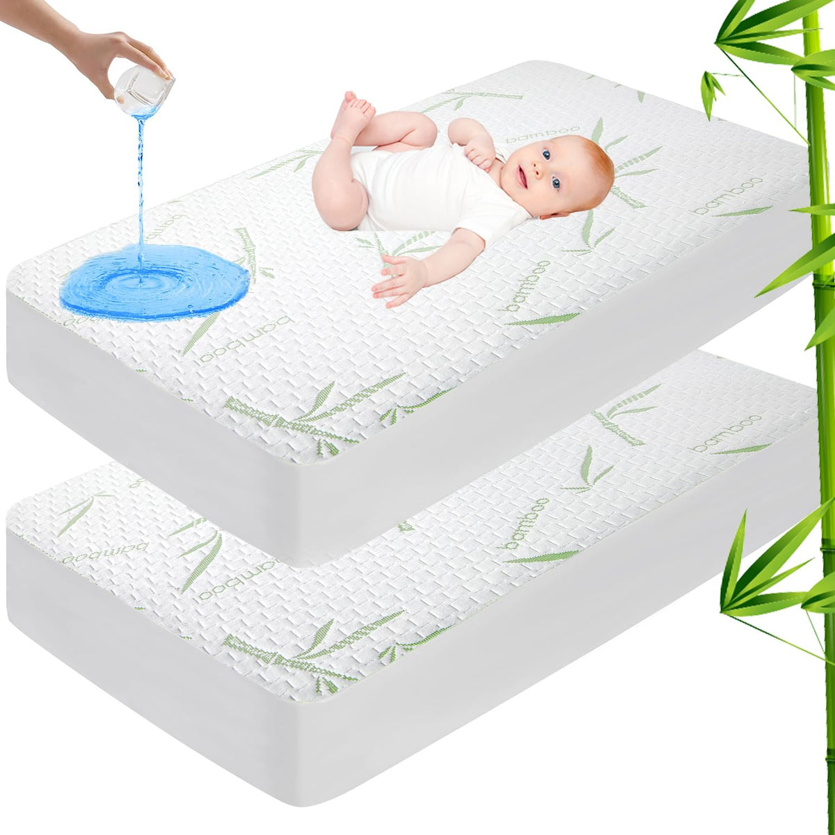 Crib Waterproof Mattress Protector, Rayon Made From Bamboo Mattress Pad Cover, Soft Breathable Cooling Mattress Pad Cover, Deep