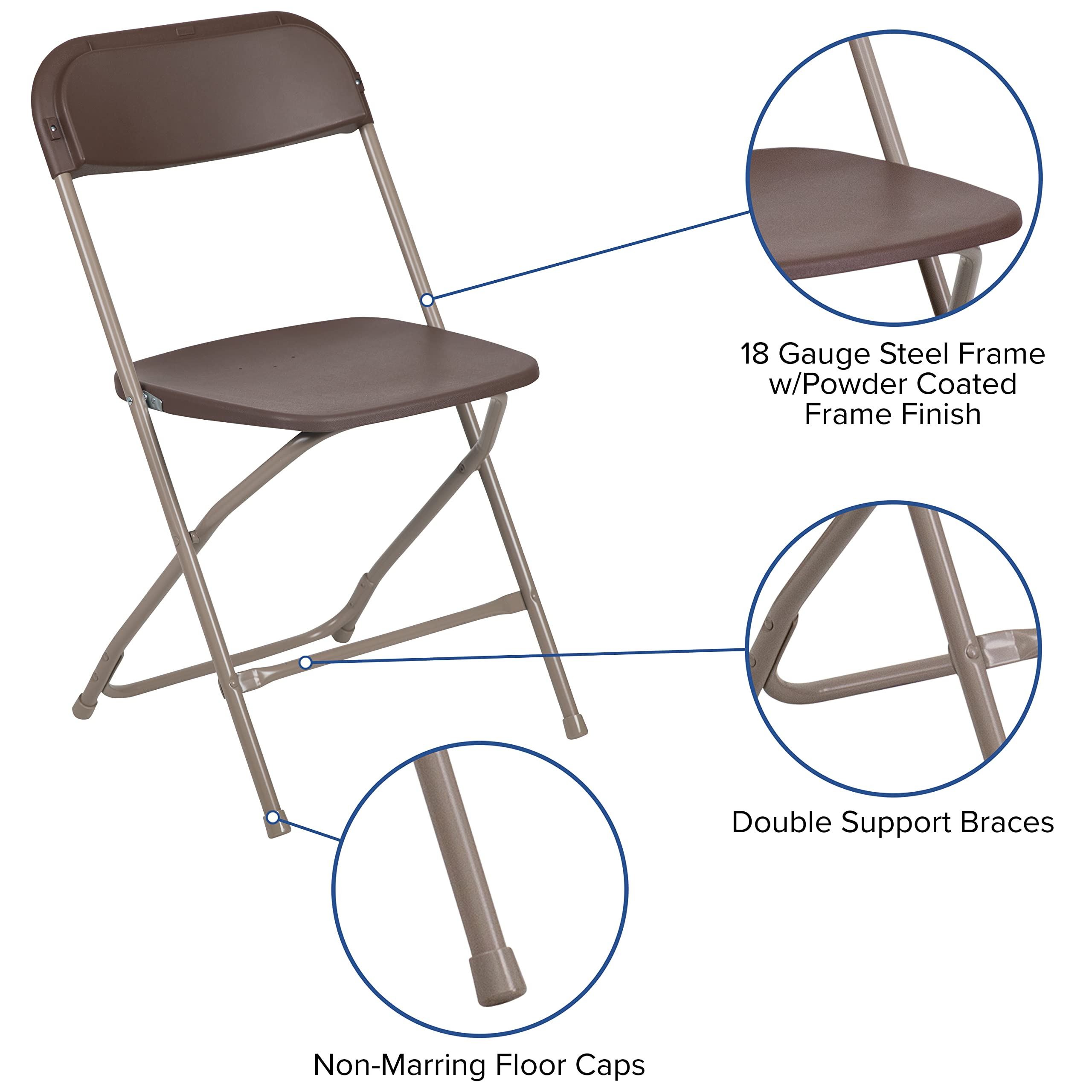 Flash Furniture Hercules Series Plastic Folding Chair - Brown - 6 Pack 650Lb Weight Capacity Comfortable Event Chair-Lightweight Folding Chair